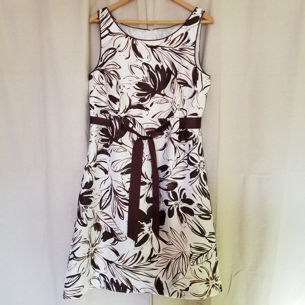 Dressbarn Floral Cocktail Dress White Brown 12 - Picture 5 of 8
